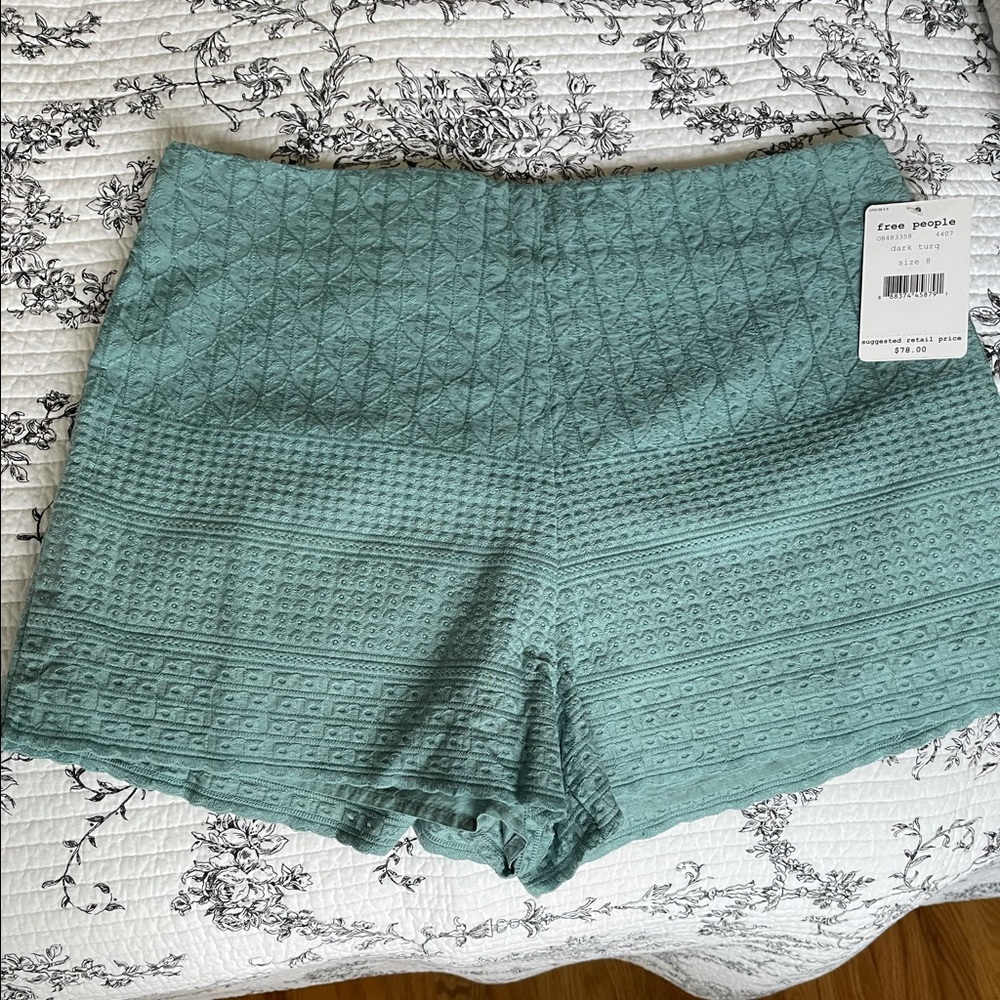 Free people dark turquoise size 8 side zip shorts